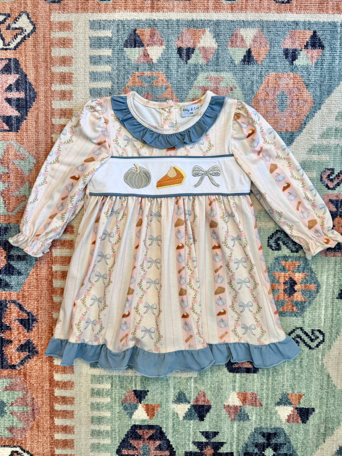Pumpkin Pie & Bow Embroidered Dress