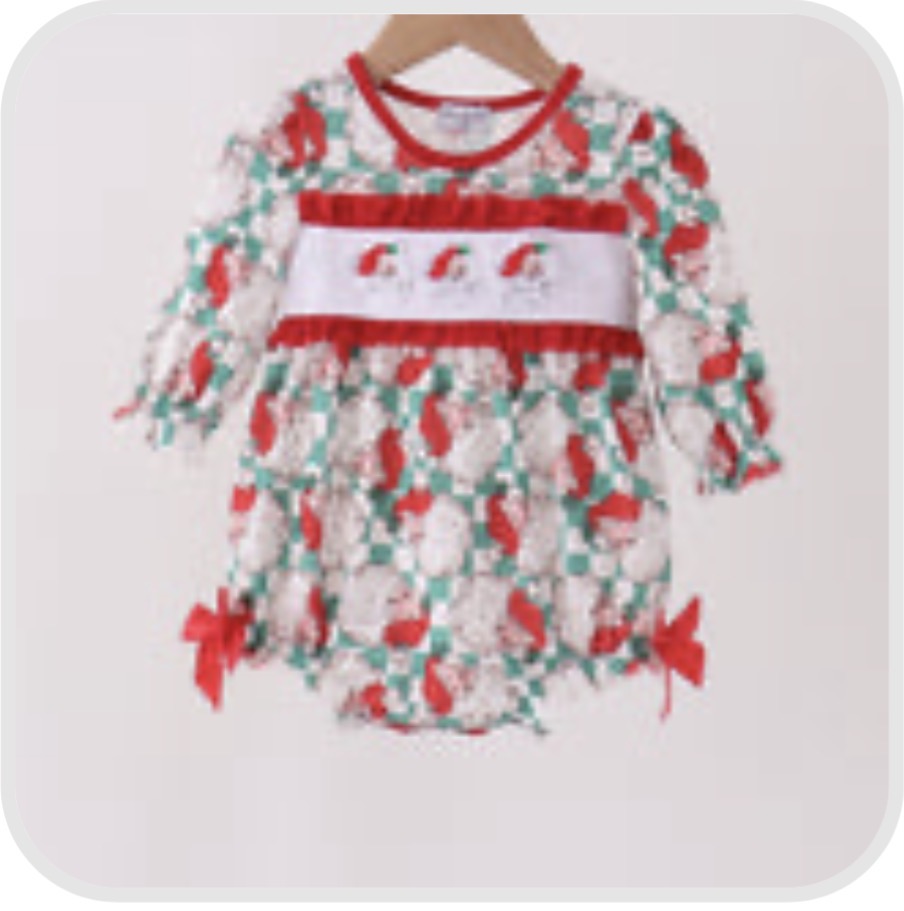 Retro Santa Embroidery Ruffle Bubble