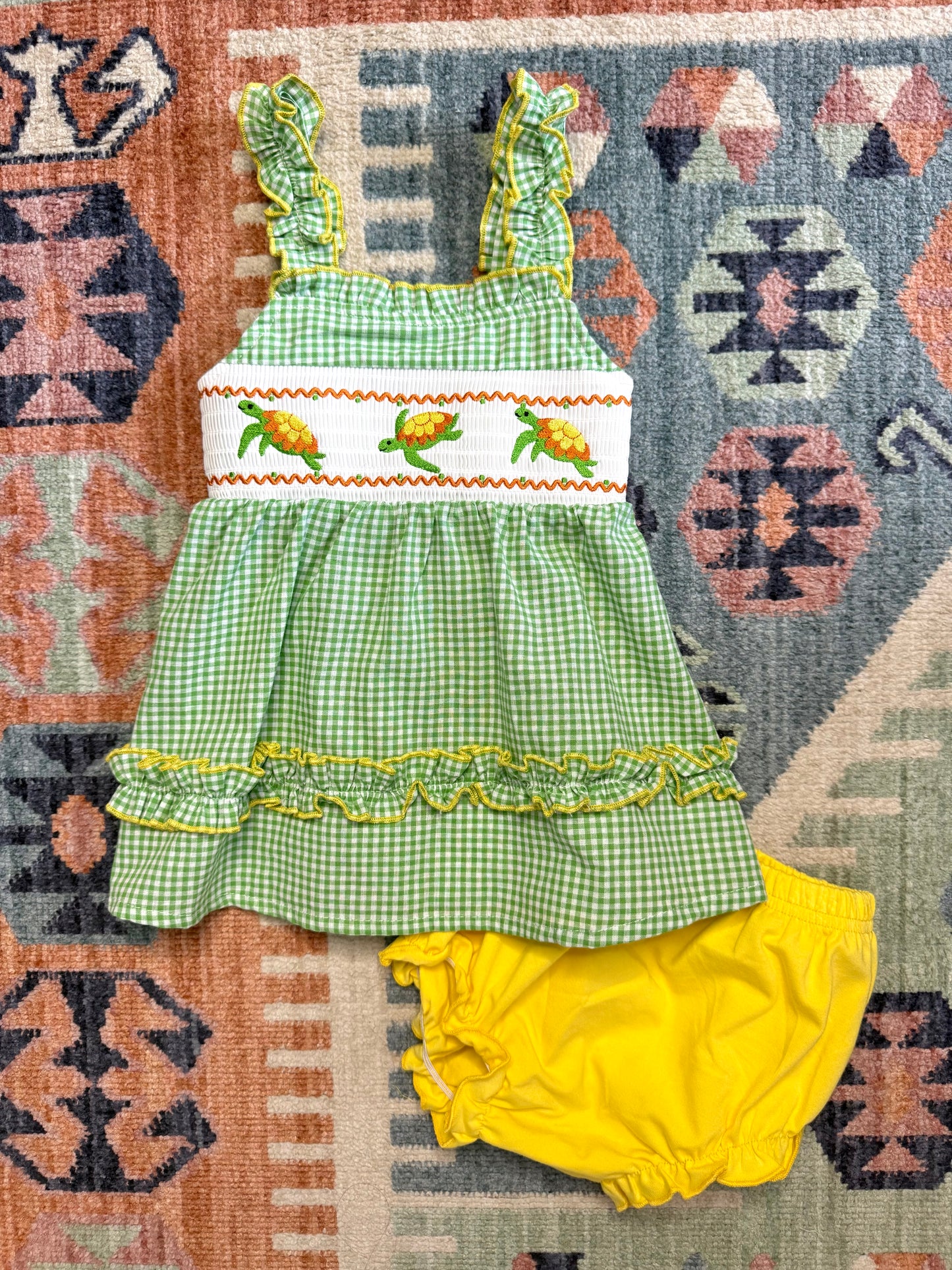 Smocked Turtle Bloomer Set in Gingham
