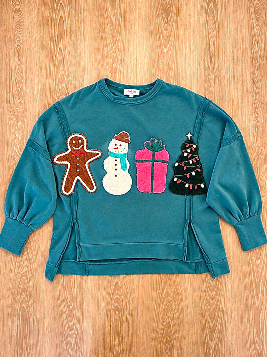 The Snowden Christmas Appliqué Sweatshirt in Green