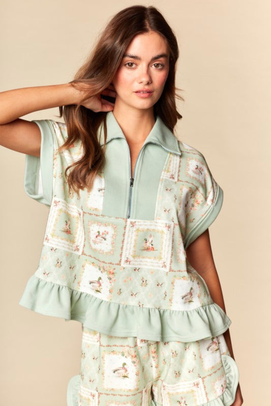 The Drake Mallard Duck Patchwork Print Lounge Set in Green