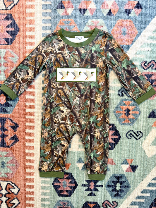 Boy’s Camo Mallard Embroidered Romper