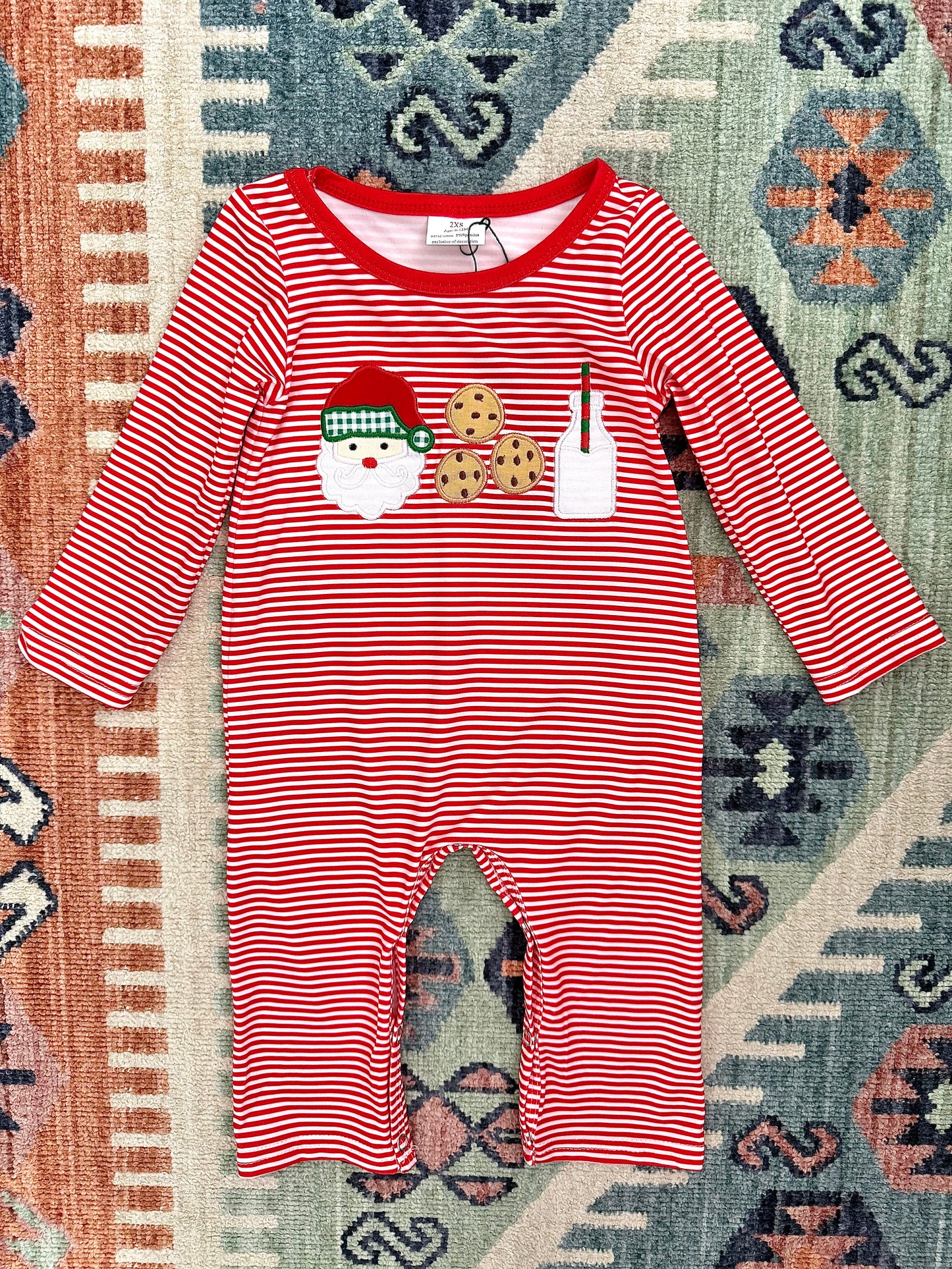Boy’s Santa Snack Striped Romper in Red