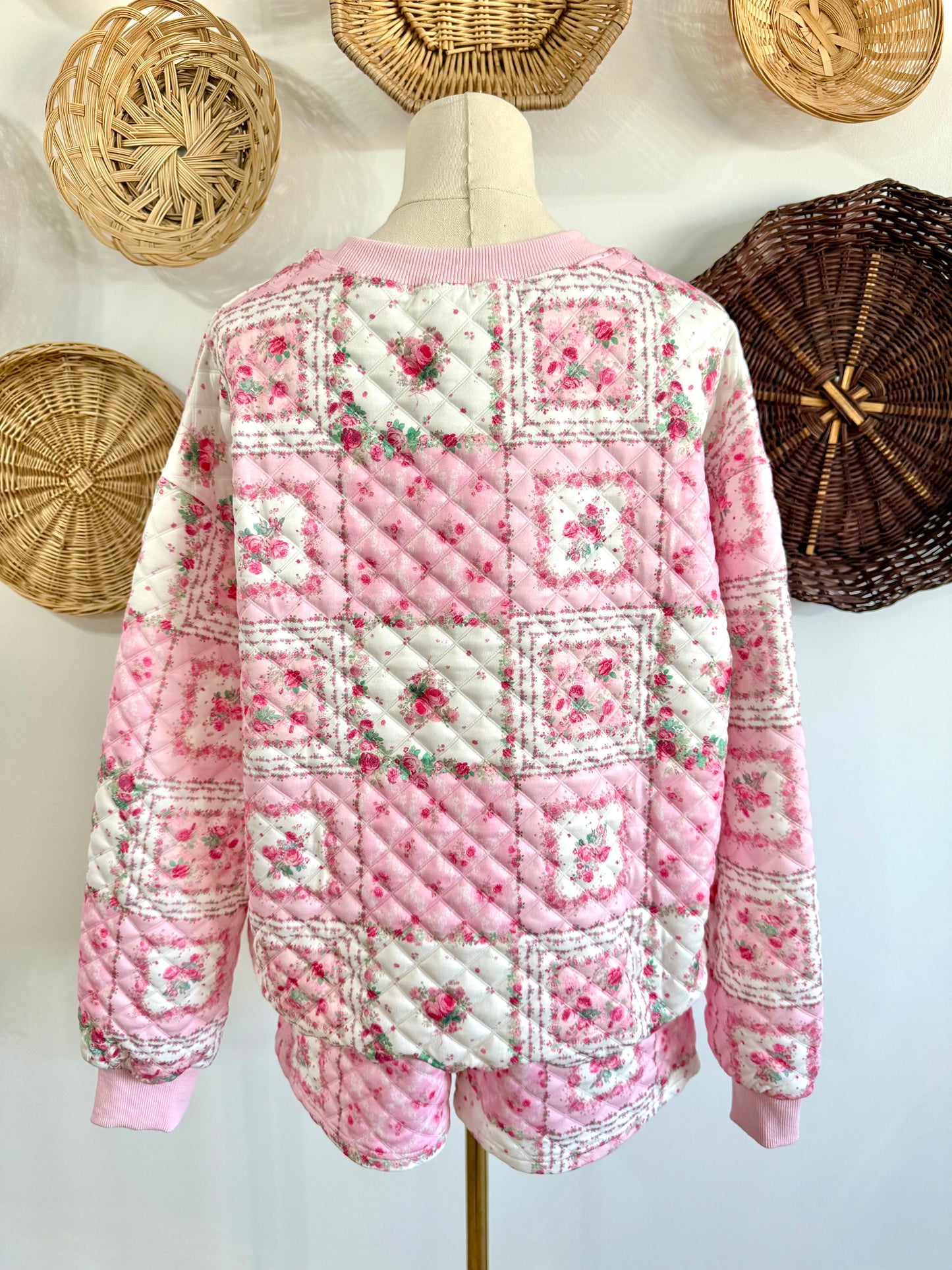 The Cora Patchwork Print Quilted Set in Pink