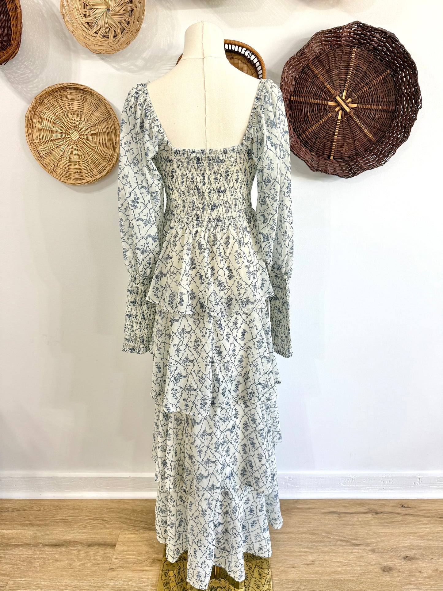 The Paisley Tiered Ruffle Maxi Dress in Cream