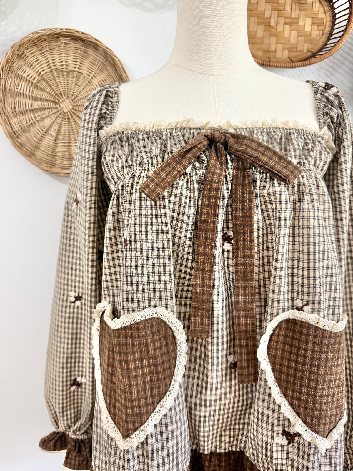 The Layla Plaid Embroidered Heart Pocket Babydoll Dress