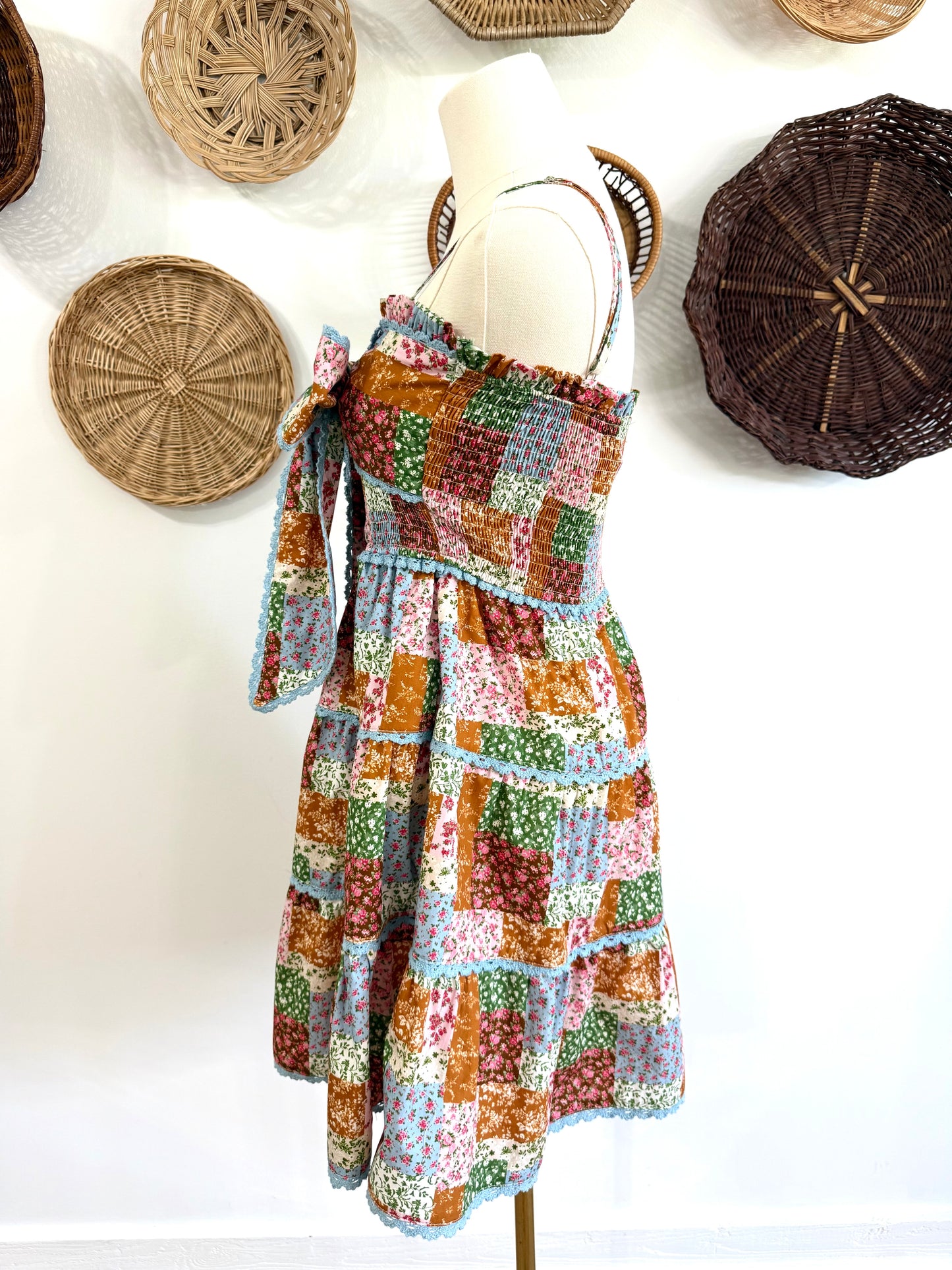 The Ramsey Quilt Patchwork Print Dress with Ric Rac Bow Detail