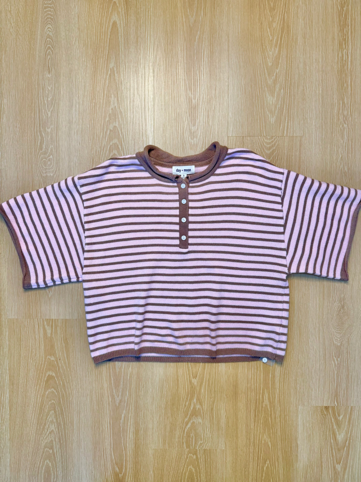 The Marigold Striped Henley Short Sleeve Knit Top