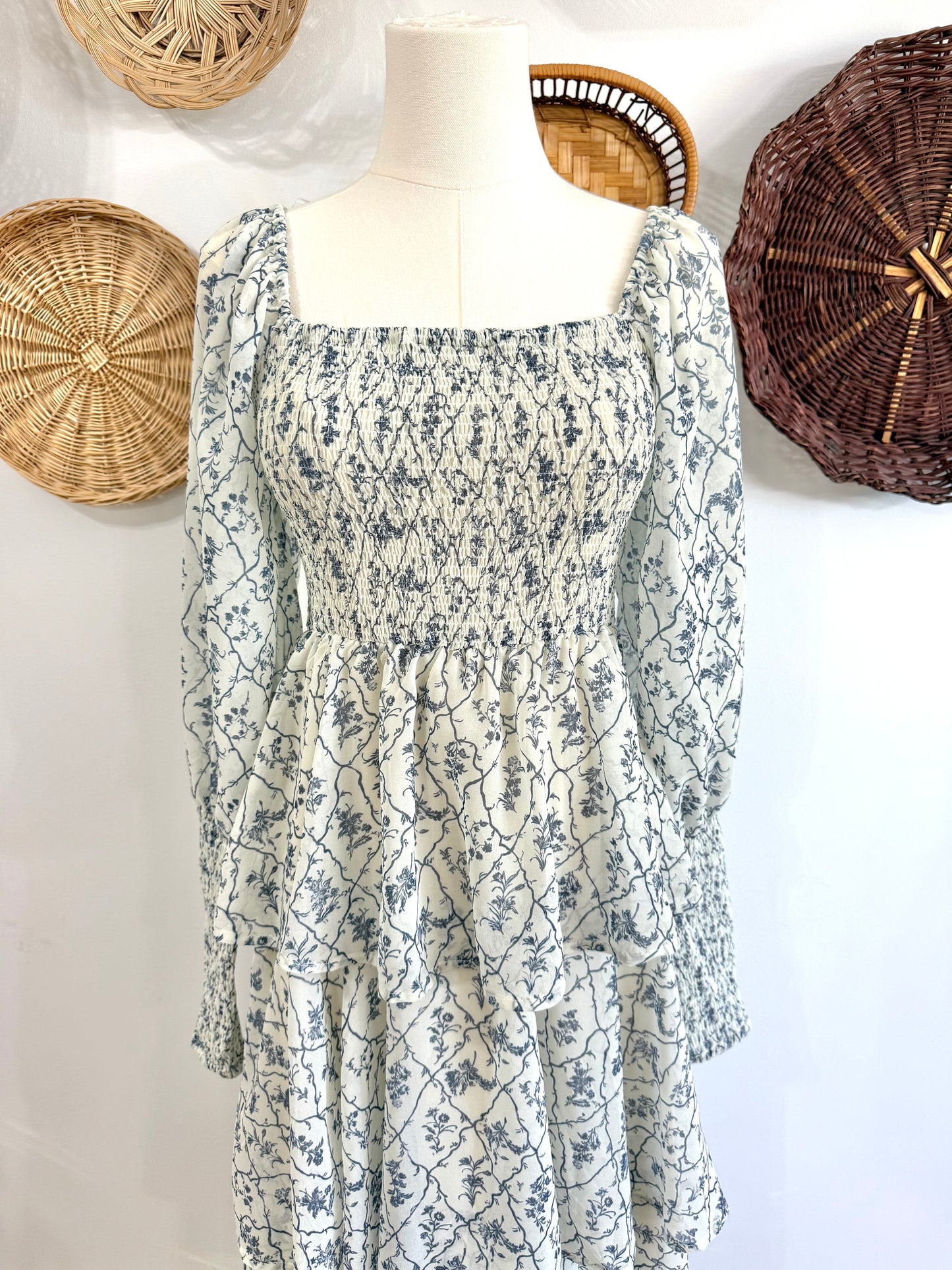 The Paisley Tiered Ruffle Maxi Dress in Cream