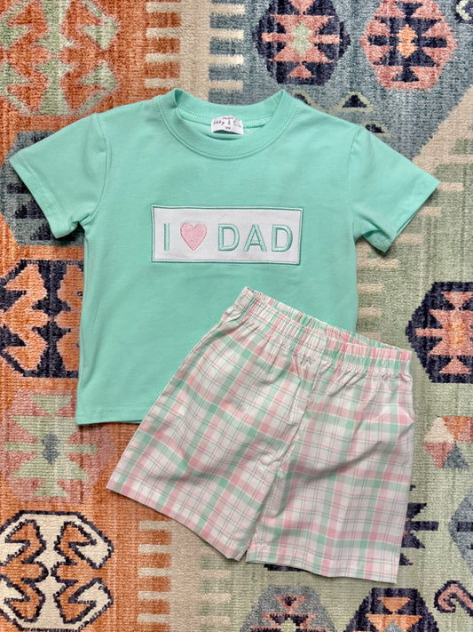 Boy’s “I 💗 Dad” Set in Seafoam & Plaid