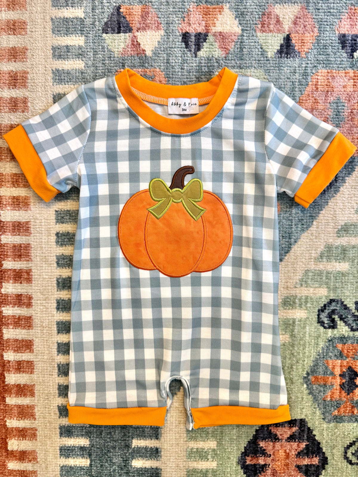 Boy’s Blue Gingham Pumpkin Romper