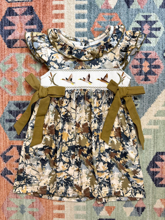 Smocked Duck Camo Dress