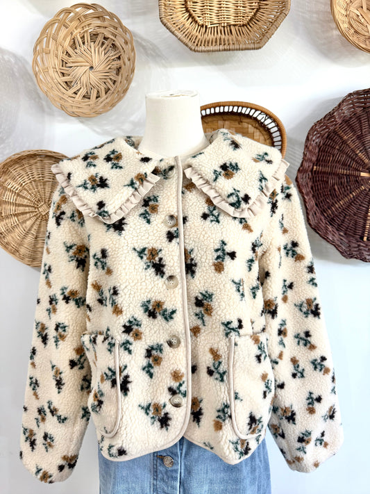 The Vega Boho Floral Collared Sherpa Jacket