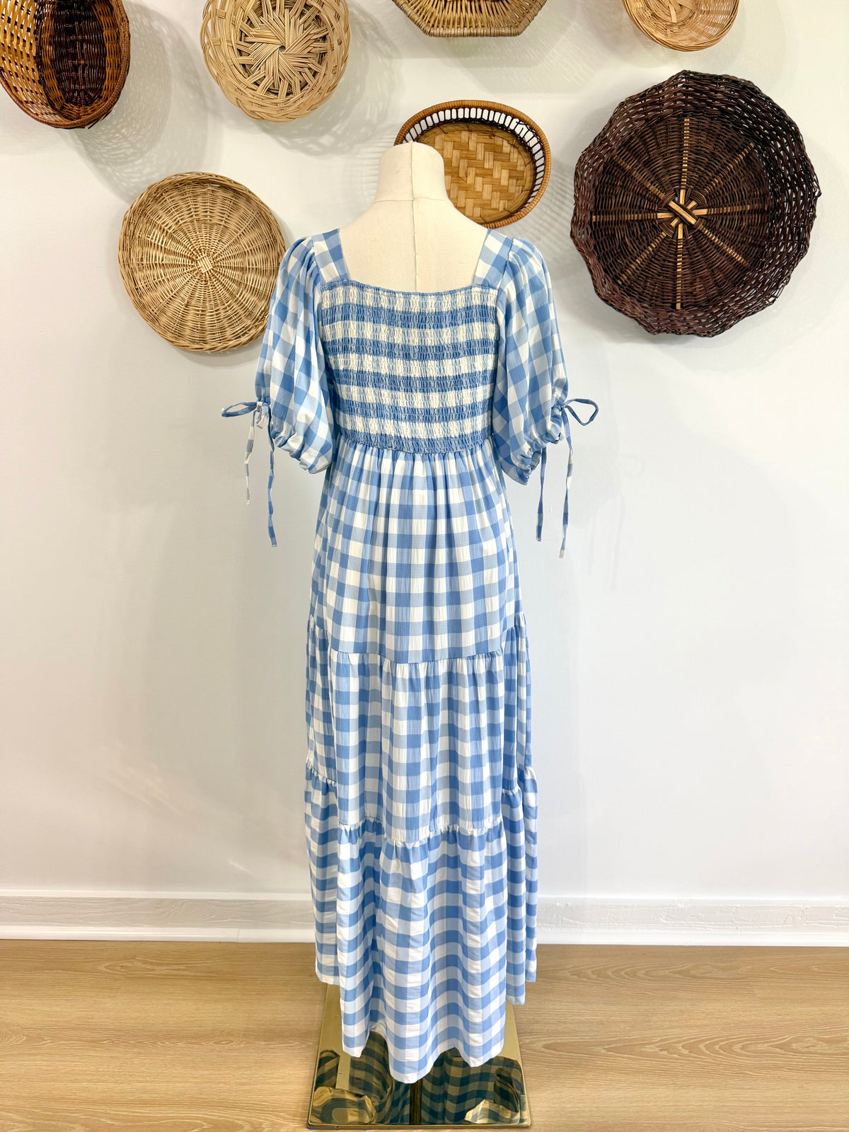 The Ezra Tiered Maxi Dress in Blue Gingham