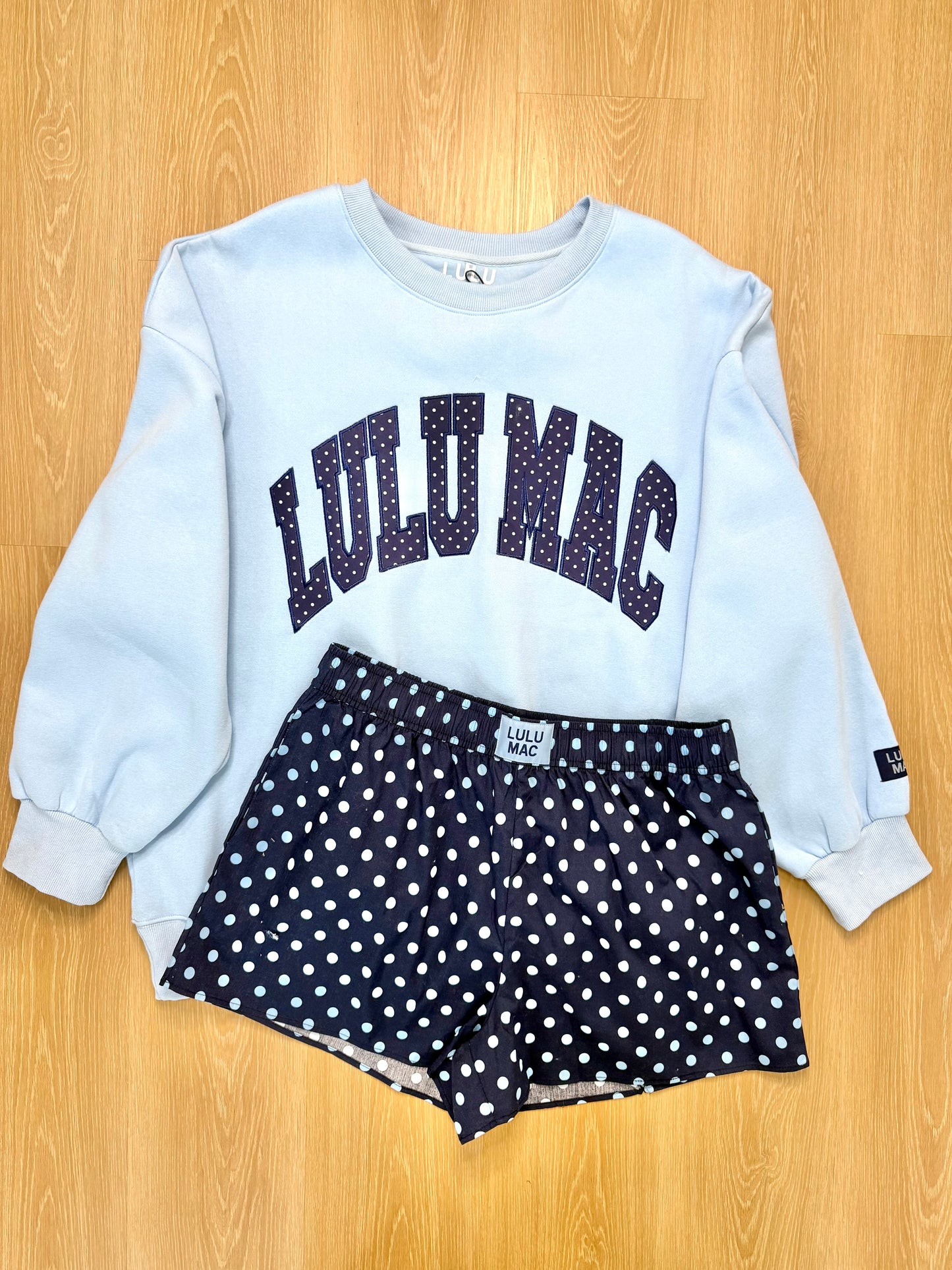 LULU MAC XXL Set w/  Light Blue Polka Dot Sweatshirt & Navy Polka Dot Shorts