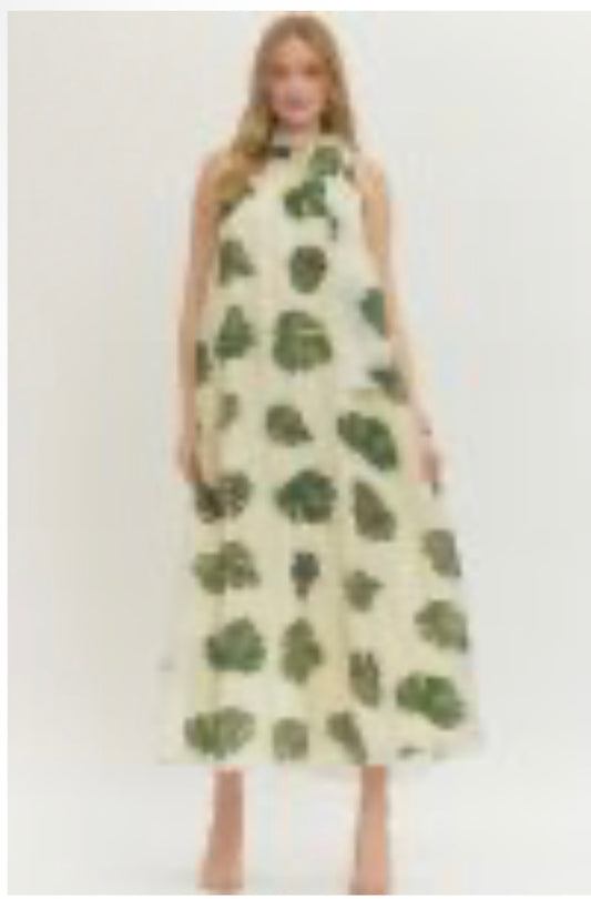 The Cruz Palm Print Maxi Dress in Cream