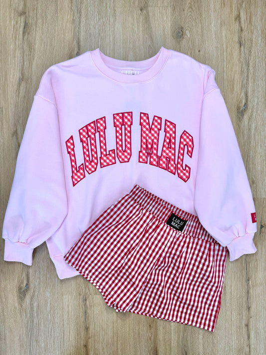LULU MAC M & L Set w/ Pink Gingham Sweatshirt & Red Gingham Shorts