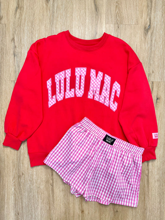 LULU MAC L Set w/ Red Gingham Sweatshirt & Pink Gingham Shorts