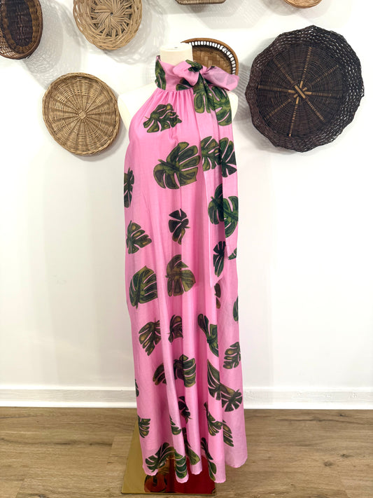 The Cruz Palm Print Maxi Dress in Pink