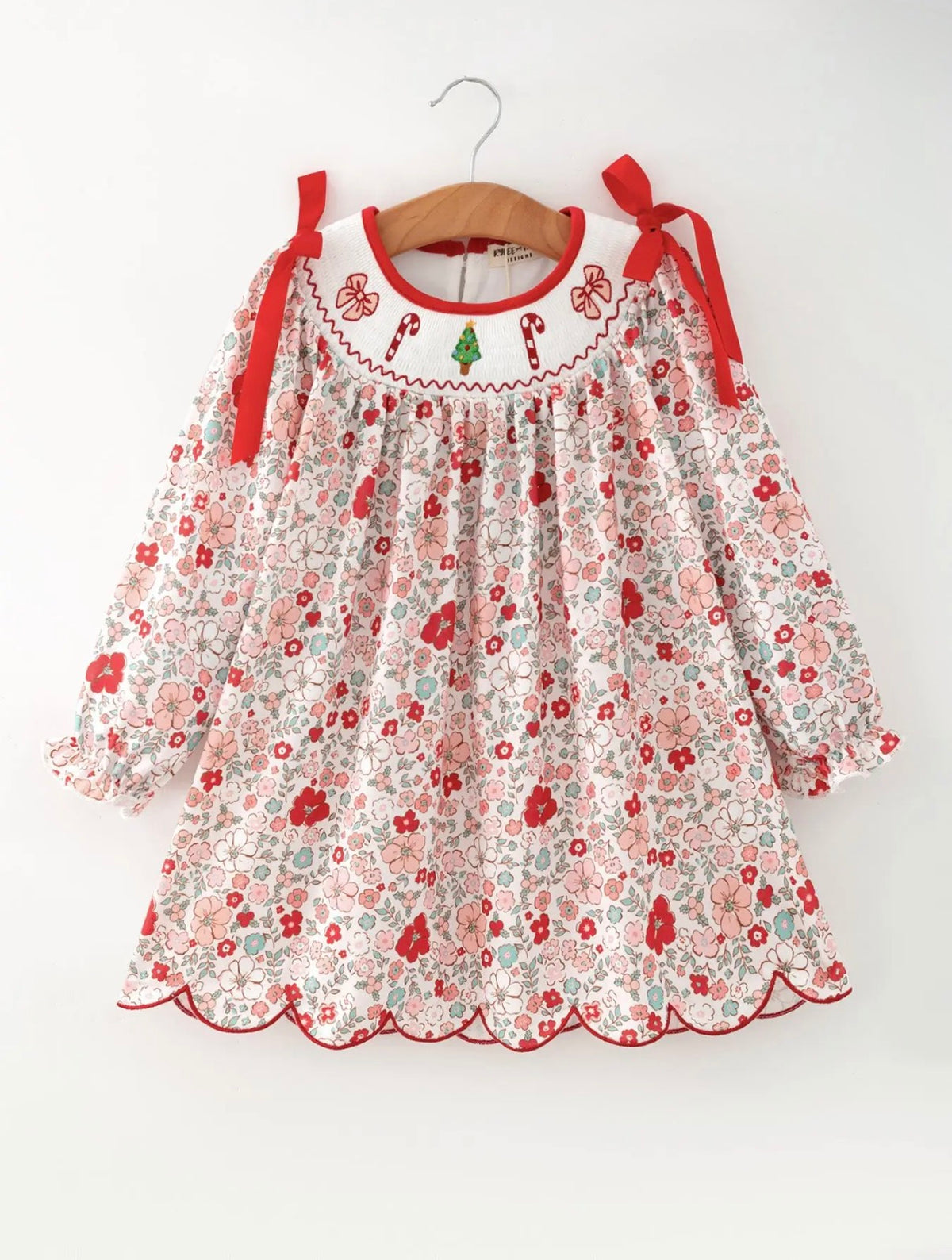 Christmas Floral Smocked Dress