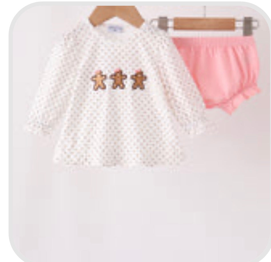 Pink Gingerbread Embroidery Bloomer Set