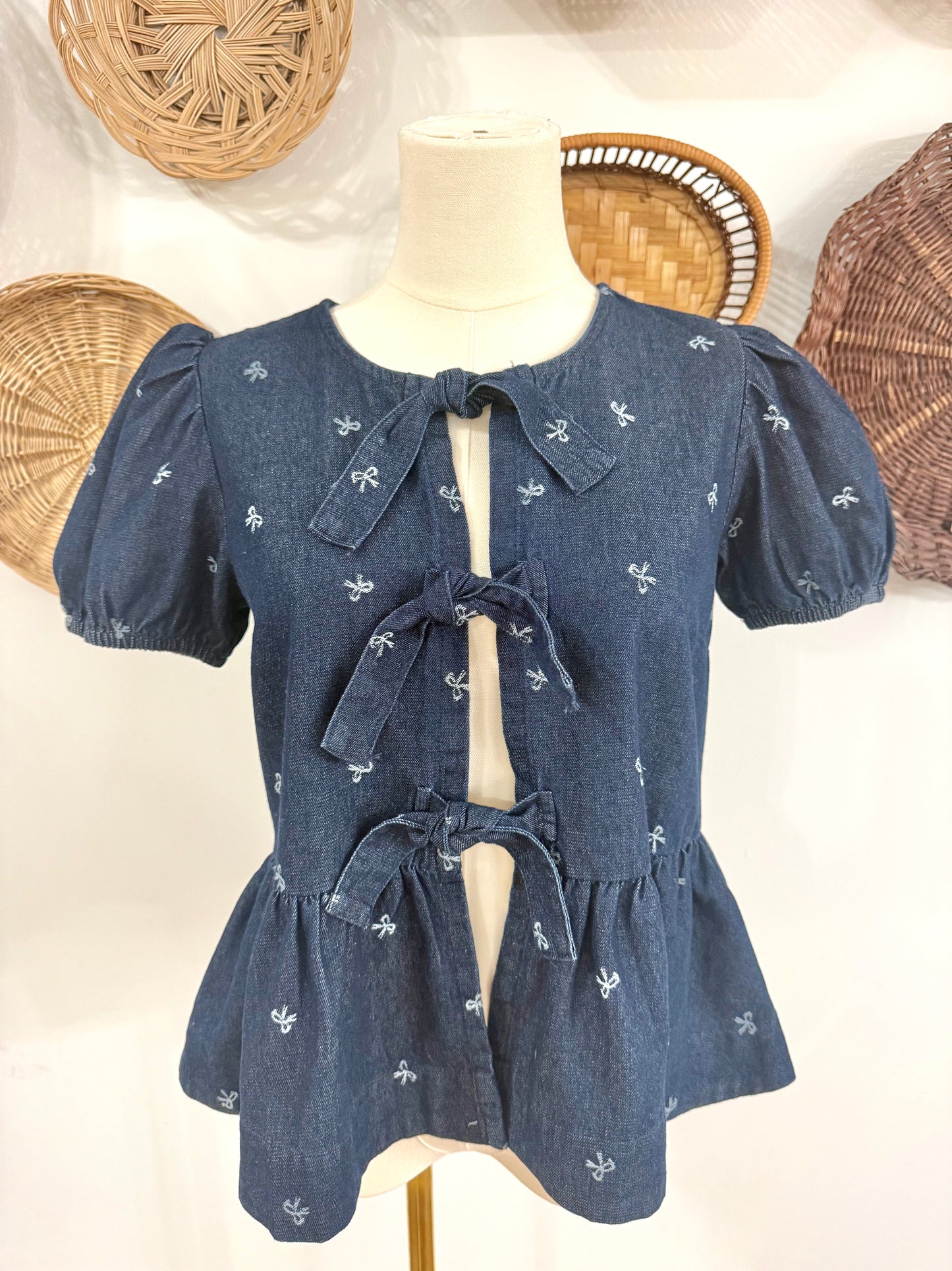 The Jesse Bow Embroidered Denim Top