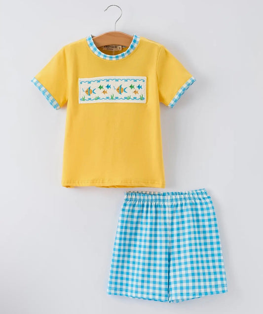 Boy’s Fish Embroidered Short Set