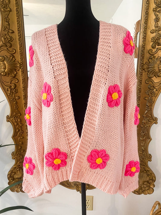 The Amelia Flower Cardigan in Pink